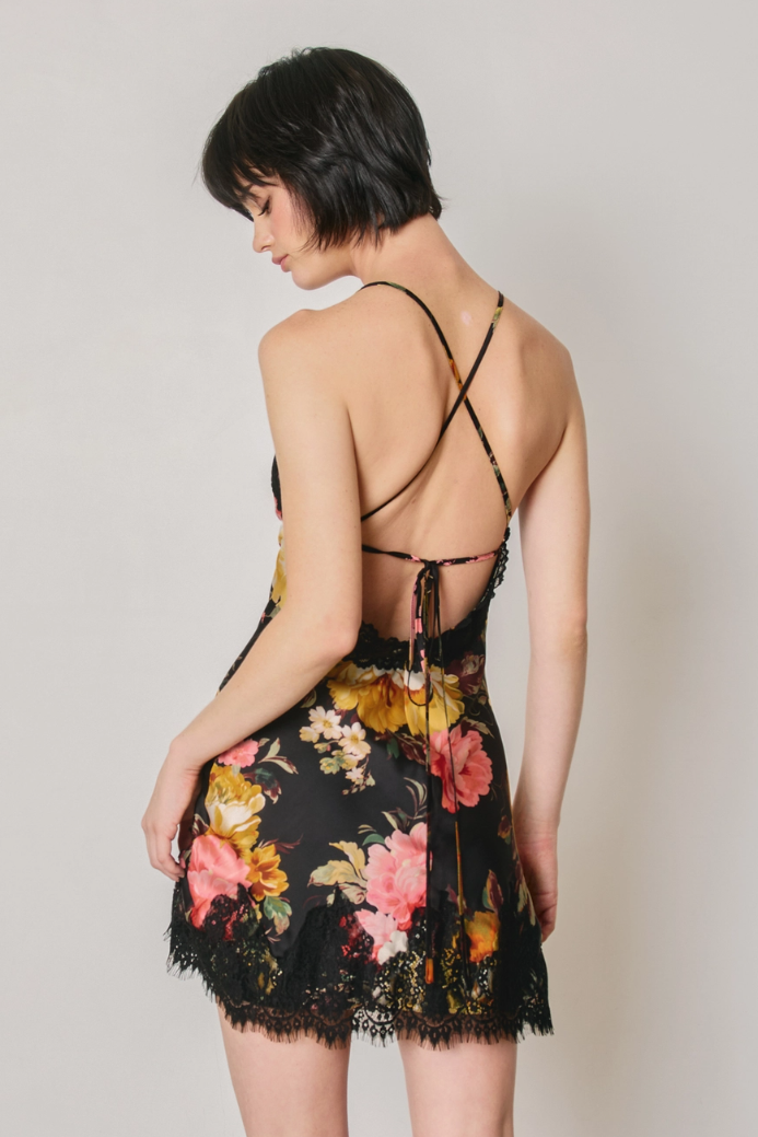 •COLLETTE• satin lace mini slip dress
