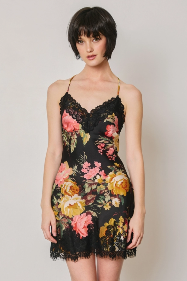 •COLLETTE• satin lace mini slip dress