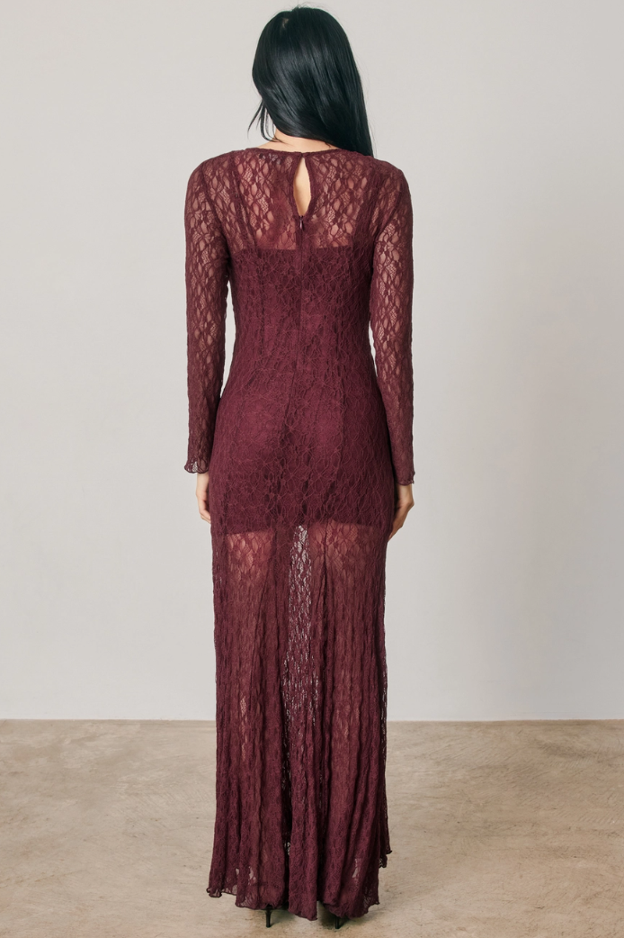 •FLORENCE - SANGRIA• long sleeve lace maxi dress