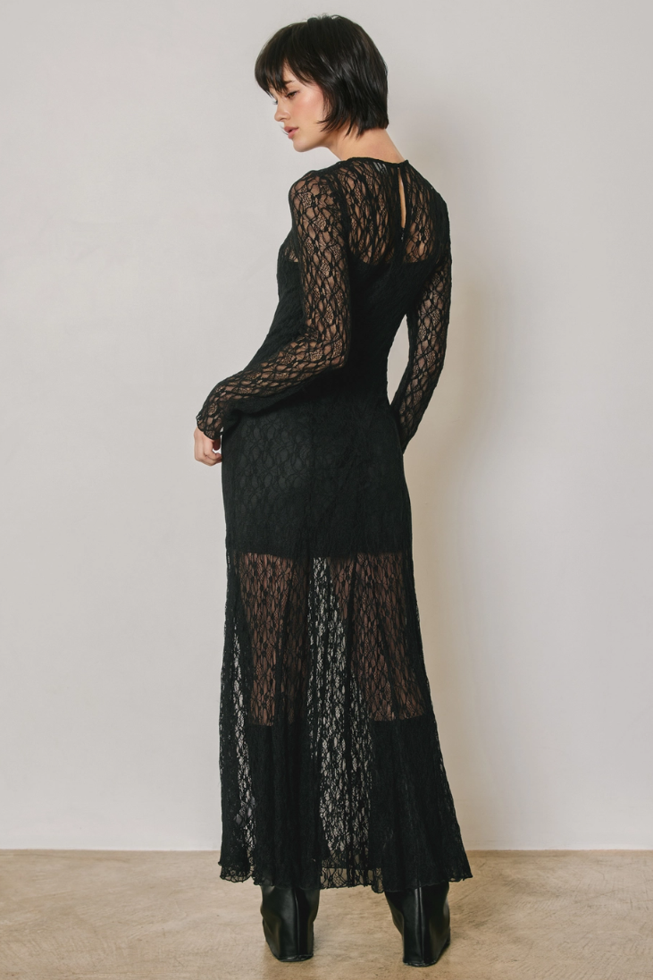 •FLORENCE - BLACK• long sleeve lace maxi dress