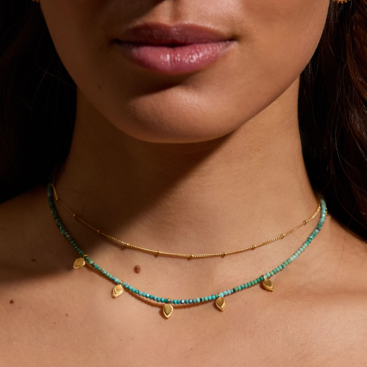 •EMERGING HOPE• turquoise + gold necklace (14"-17" long)