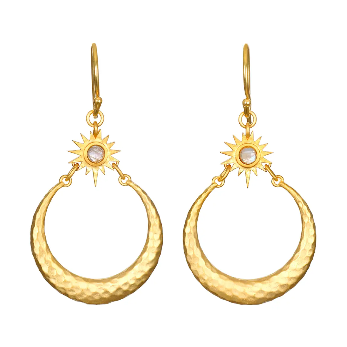 •STELLAR SISTERHOOD• rainbow moonstone + gold dangle earrings