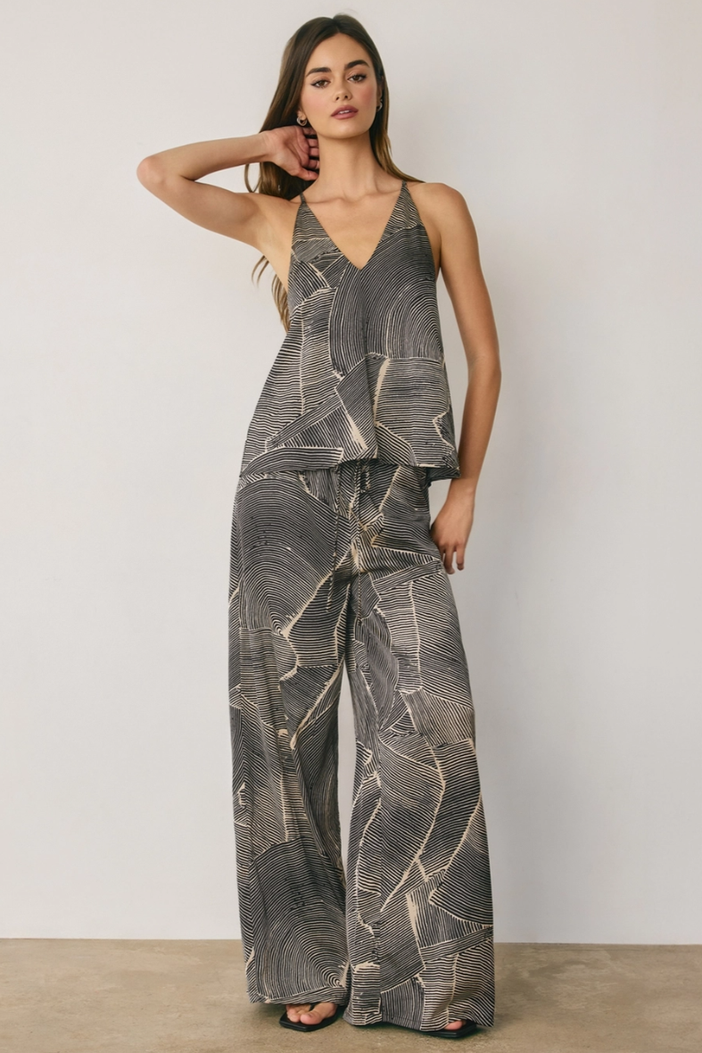 •PETRA• satin abstract top & pants separates