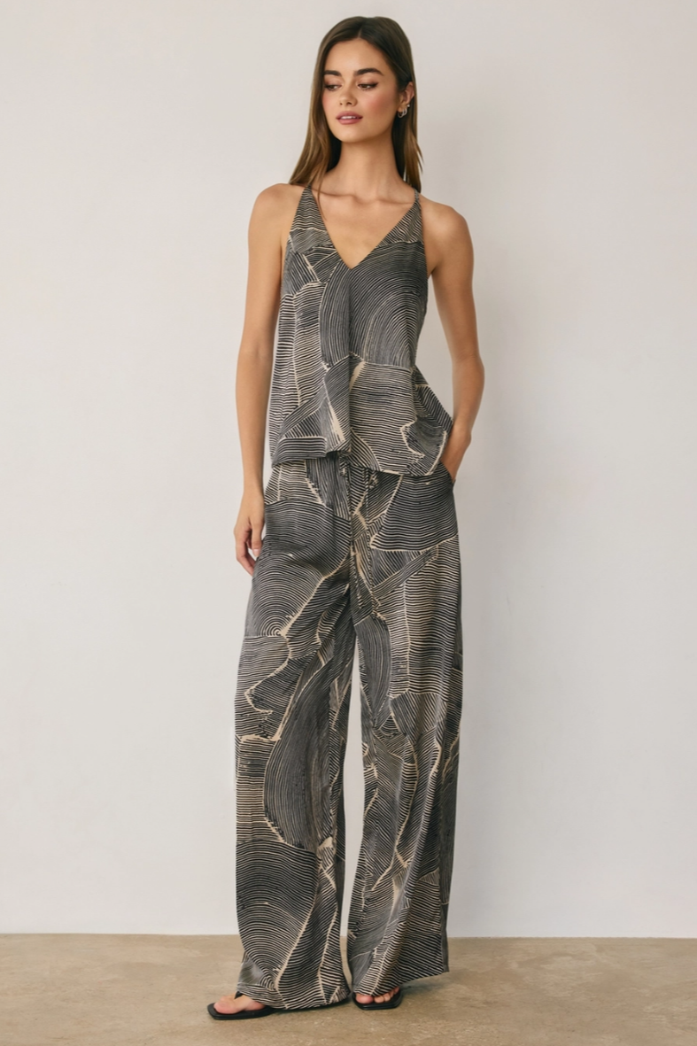 •PETRA• satin abstract top & pants separates