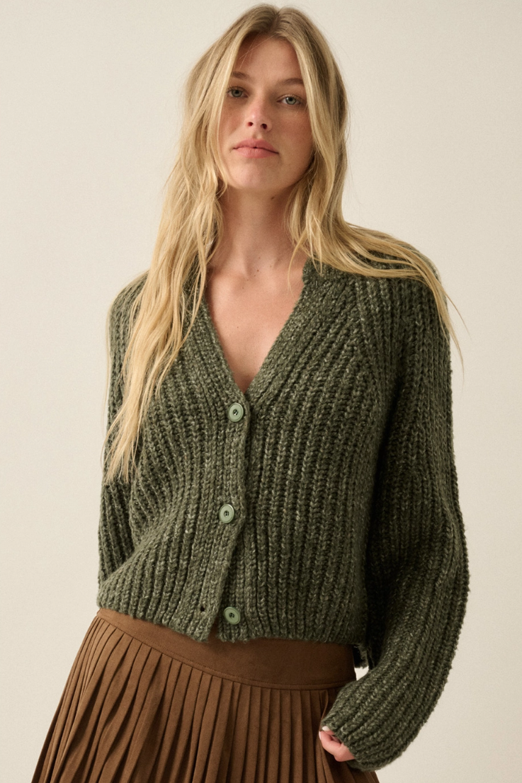 •DAPHNE - OLIVE• cotton blend ribbed knit cardigan