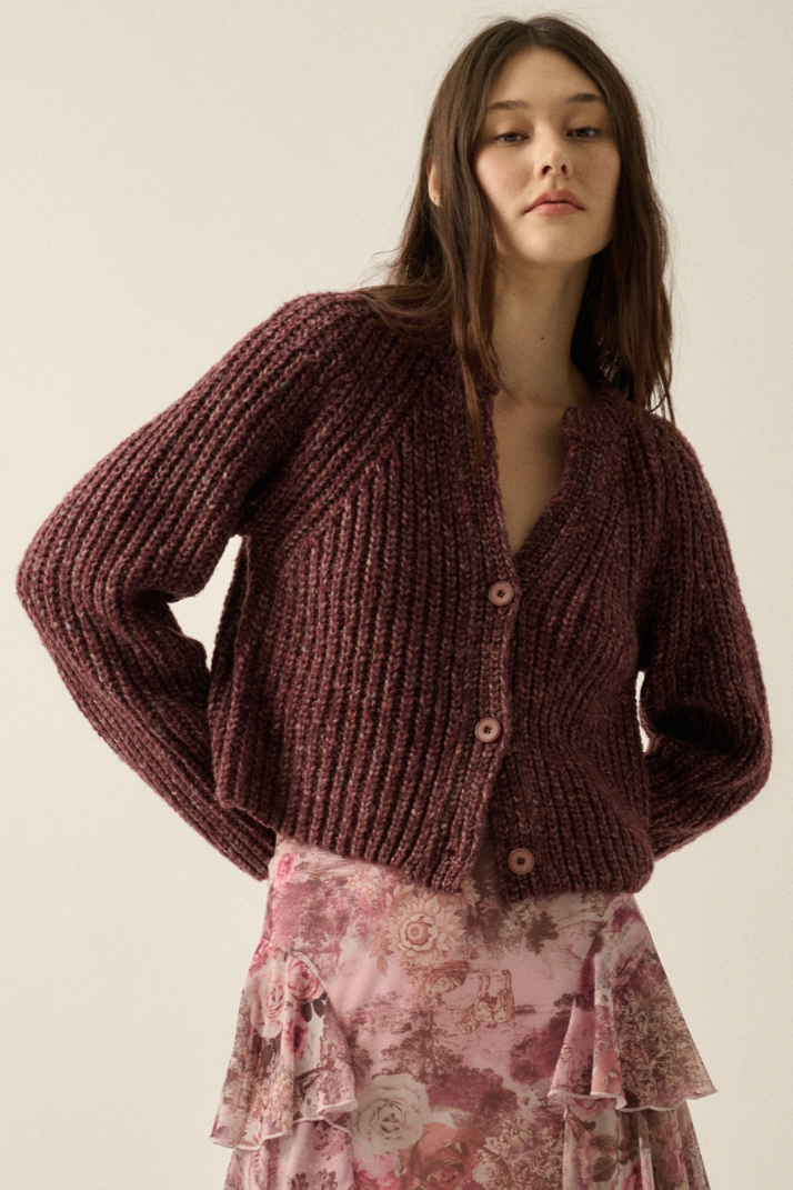 •DAPHNE - SANGRIA• cotton blend ribbed knit cardigan