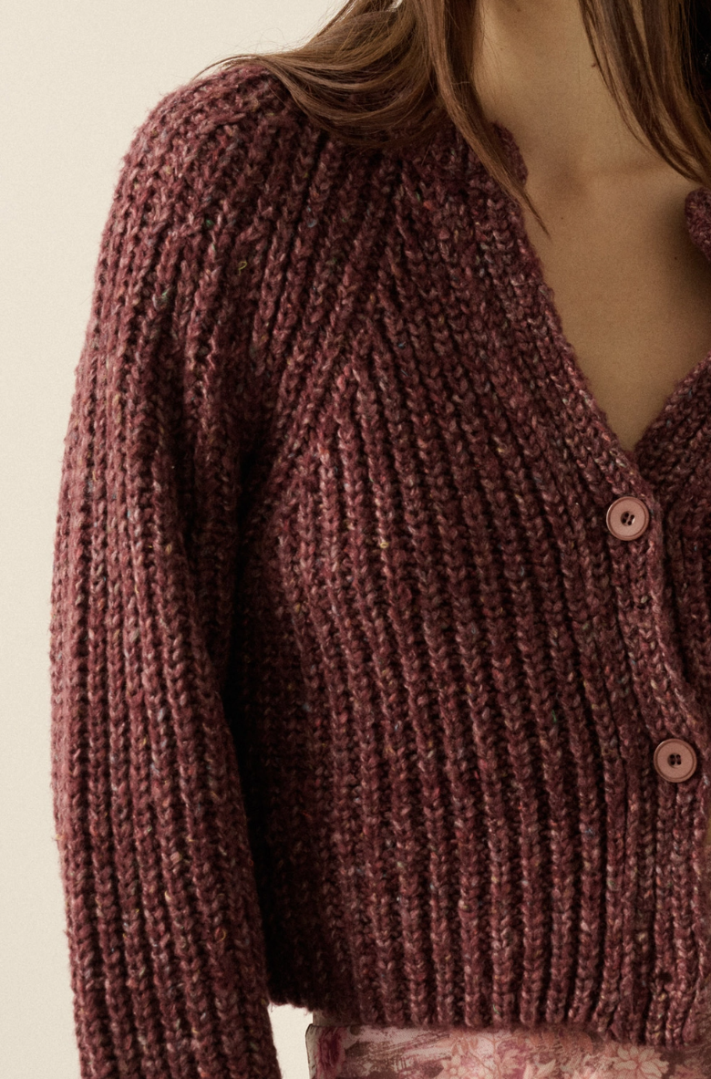 •DAPHNE - SANGRIA• cotton blend ribbed knit cardigan