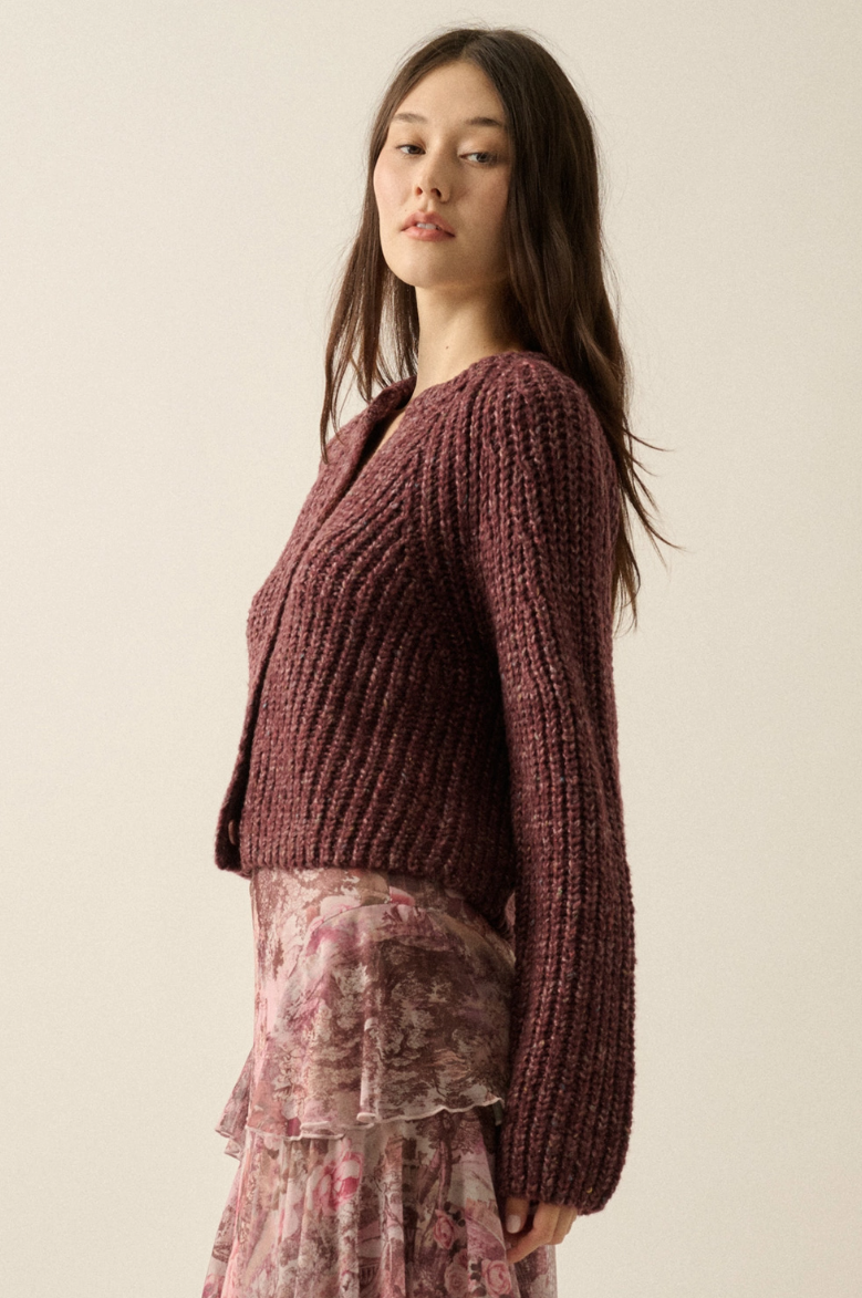 •DAPHNE - SANGRIA• cotton blend ribbed knit cardigan