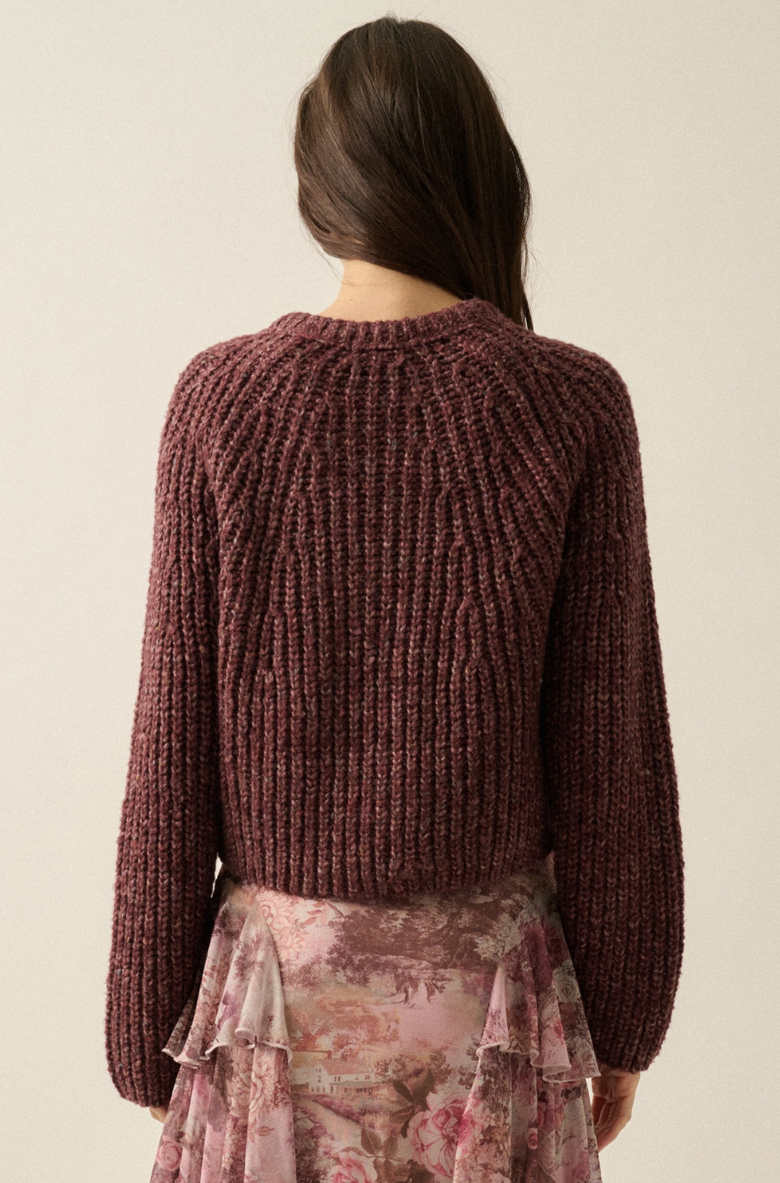 •DAPHNE - SANGRIA• cotton blend ribbed knit cardigan