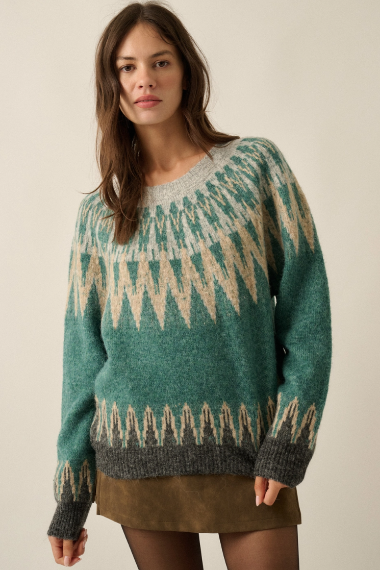 •FIONA - WATER• wool blend fair isle knit sweater