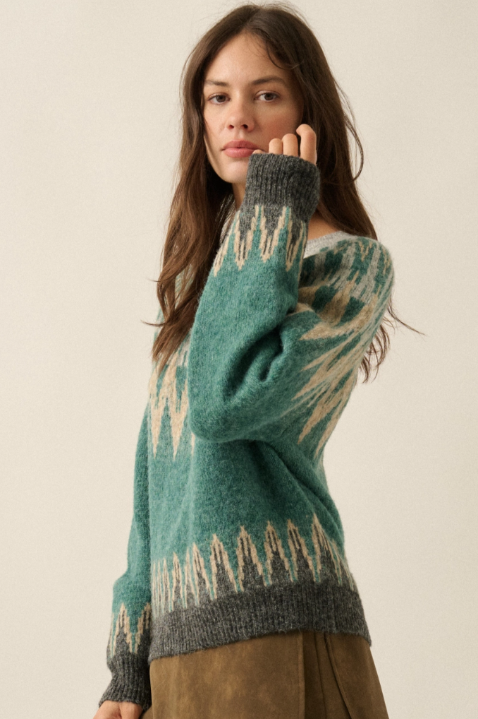 •FIONA - WATER• wool blend fair isle knit sweater