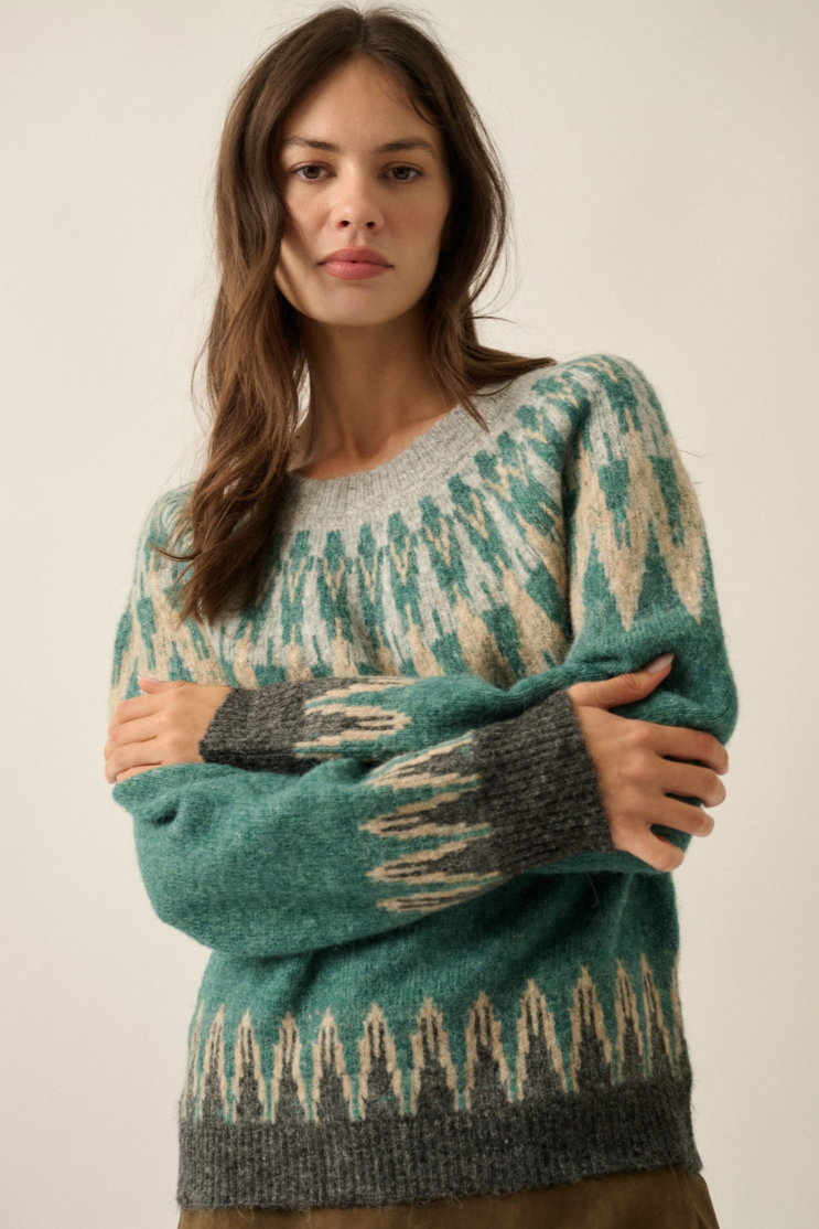 •FIONA - WATER• wool blend fair isle knit sweater