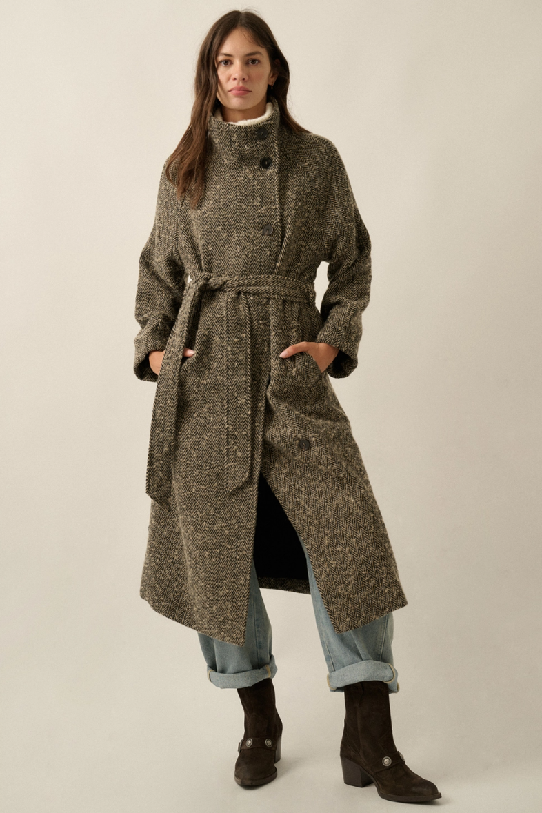 •ONASSIS• herringbone tweed overcoat