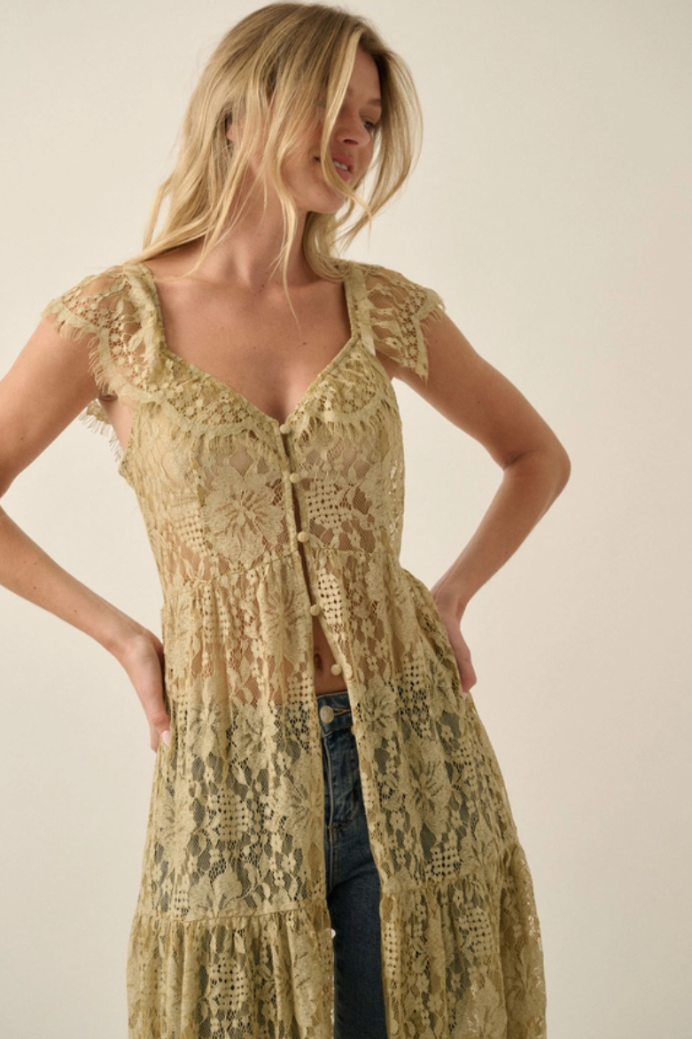 •DOVE• lacy cotton blend cap sleeve duster