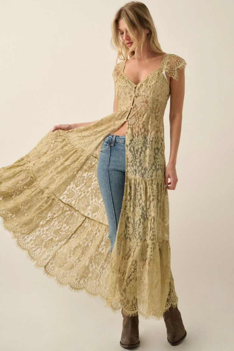 •DOVE• lacy cotton blend cap sleeve duster