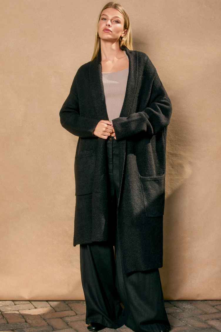 •CHARLIZE - BLACK• soft knit duster cardigan