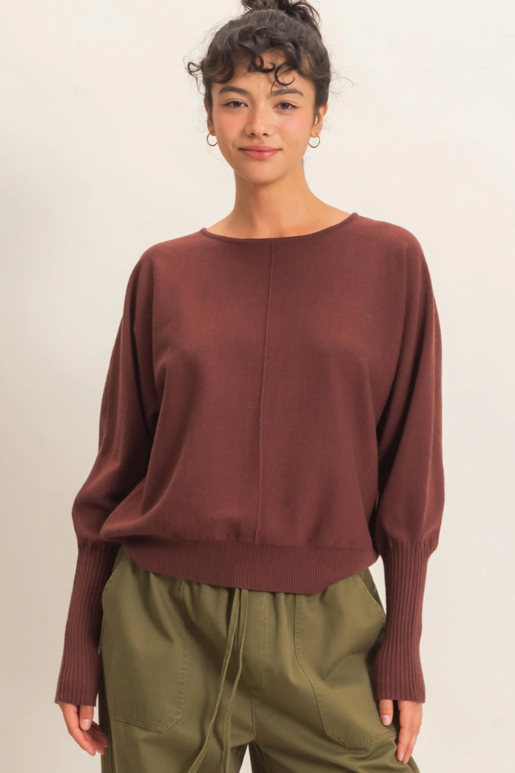 •RACHEL - CHERRY CHOCOLATE• exposed seam batwing sweater