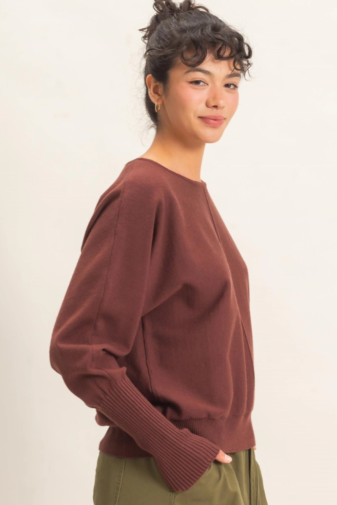 •RACHEL - CHERRY CHOCOLATE• exposed seam batwing sweater