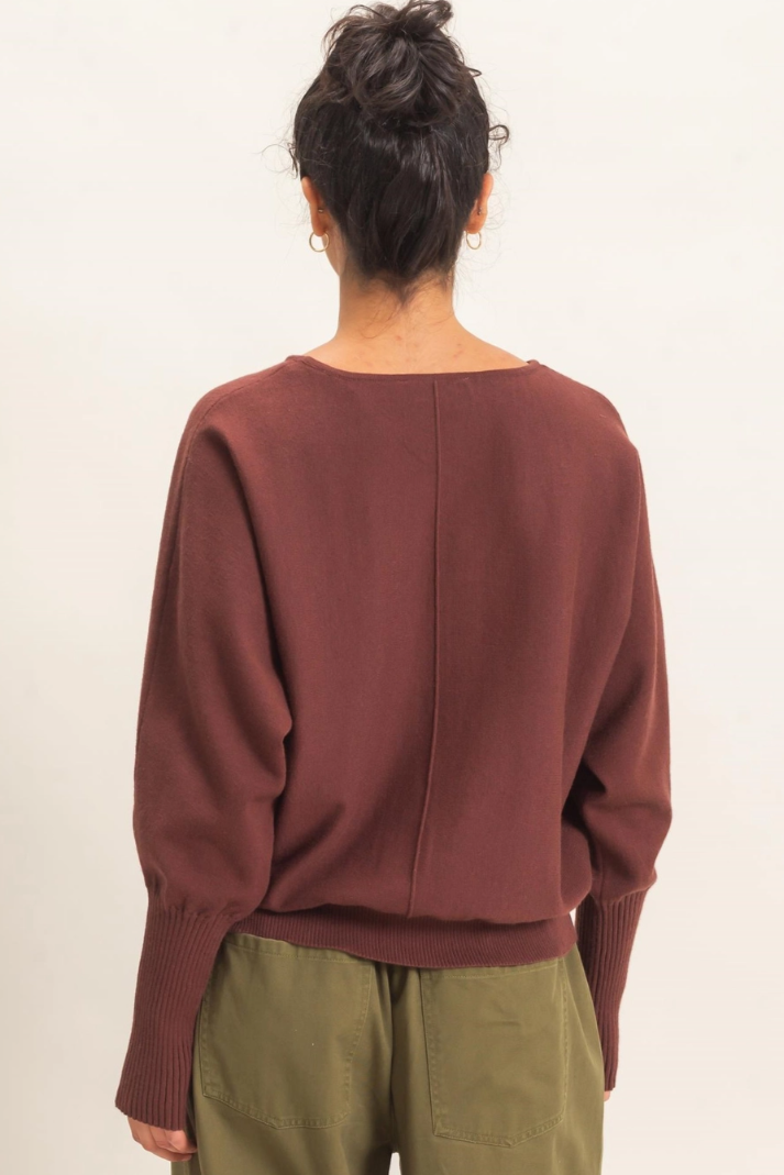 •RACHEL - CHERRY CHOCOLATE• exposed seam batwing sweater