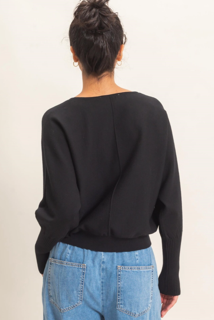 •RACHEL - BLACK• exposed seam batwing sweater