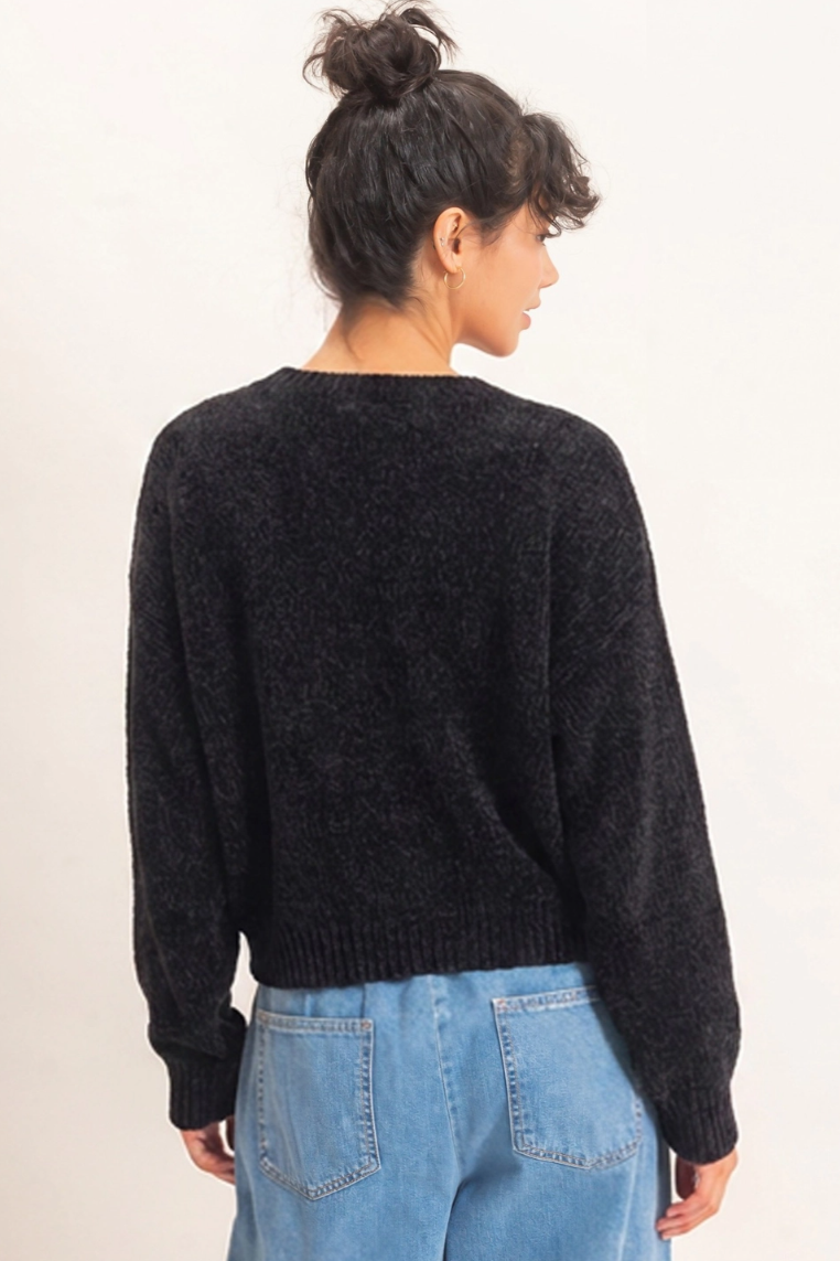 •SPENCER - BLACK• chenille knit sweater