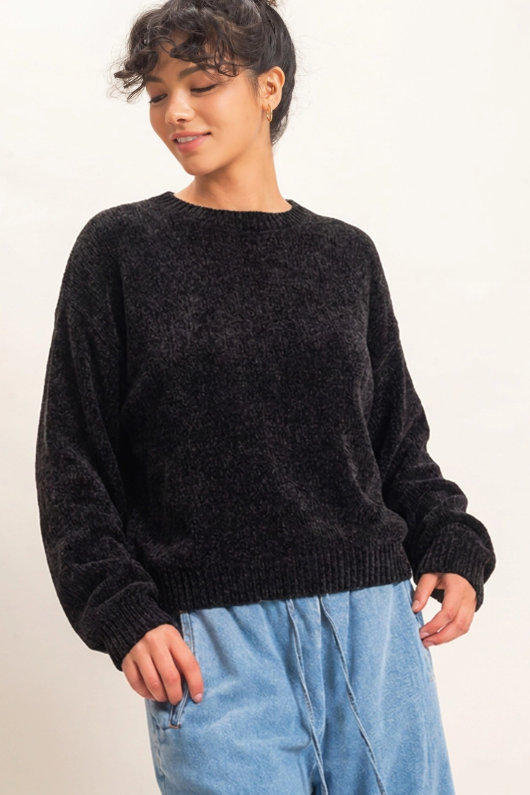 •SPENCER - BLACK• chenille knit sweater