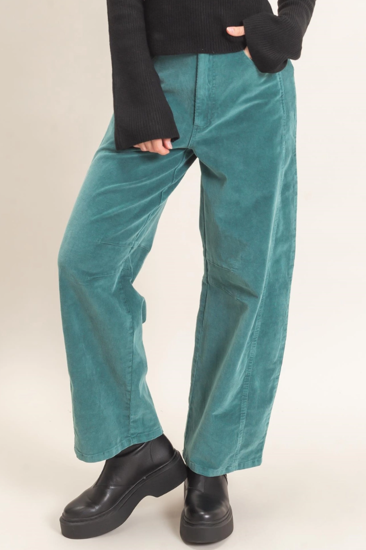 •FLYNN - TEAL GREEN• mineral washed barrel leg pants