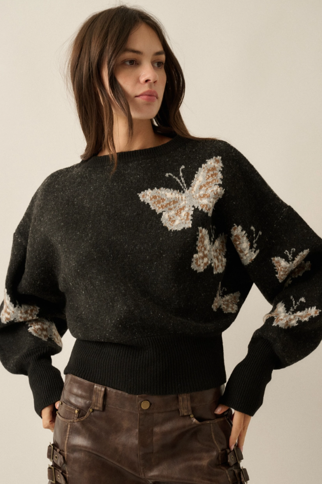 •DARLA - BLACK• butterfly jacquard knit sweater