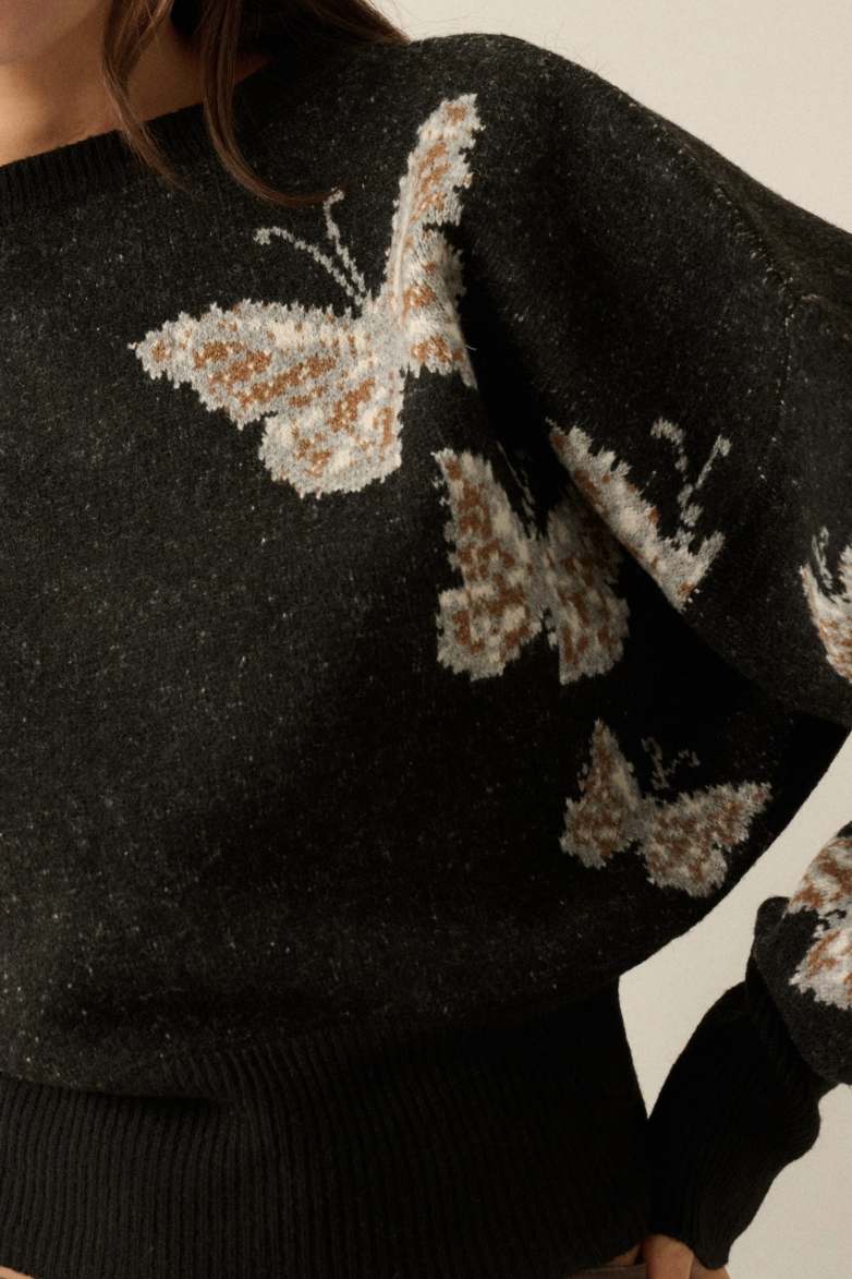 •DARLA - BLACK• butterfly jacquard knit sweater