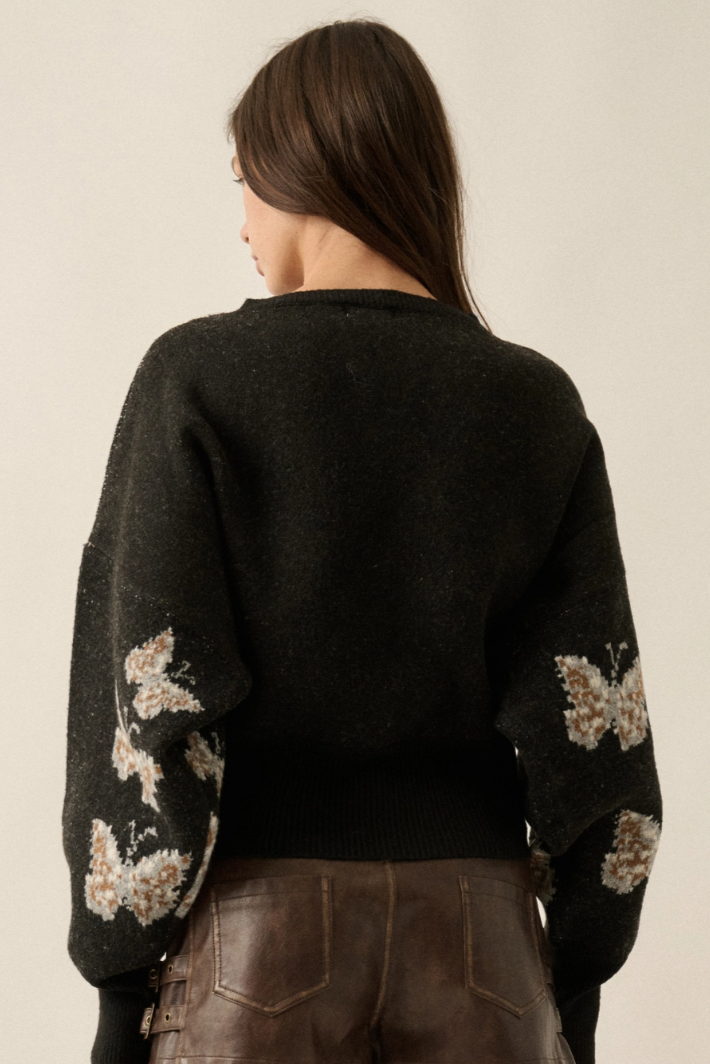 •DARLA - BLACK• butterfly jacquard knit sweater
