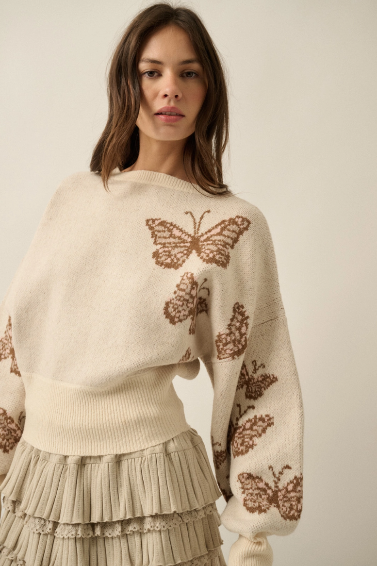 •DARLA - CREAM• butterfly jacquard knit sweater