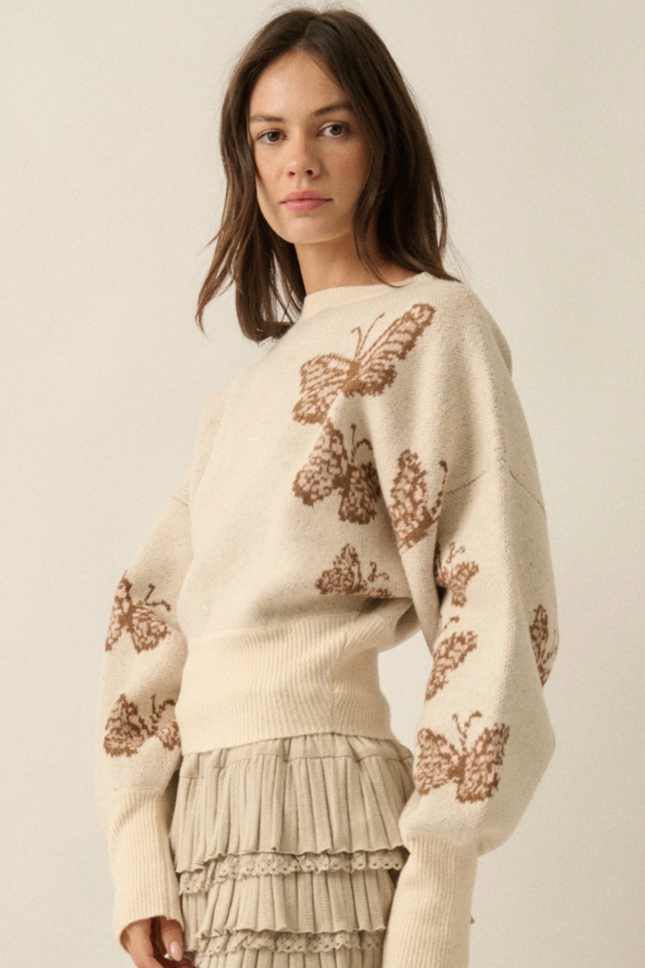 •DARLA - CREAM• butterfly jacquard knit sweater