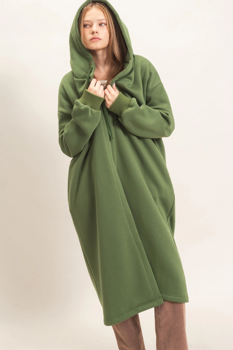 •CHANTELLE - HEDGE GREEN• cotton blend oversized hooded coat