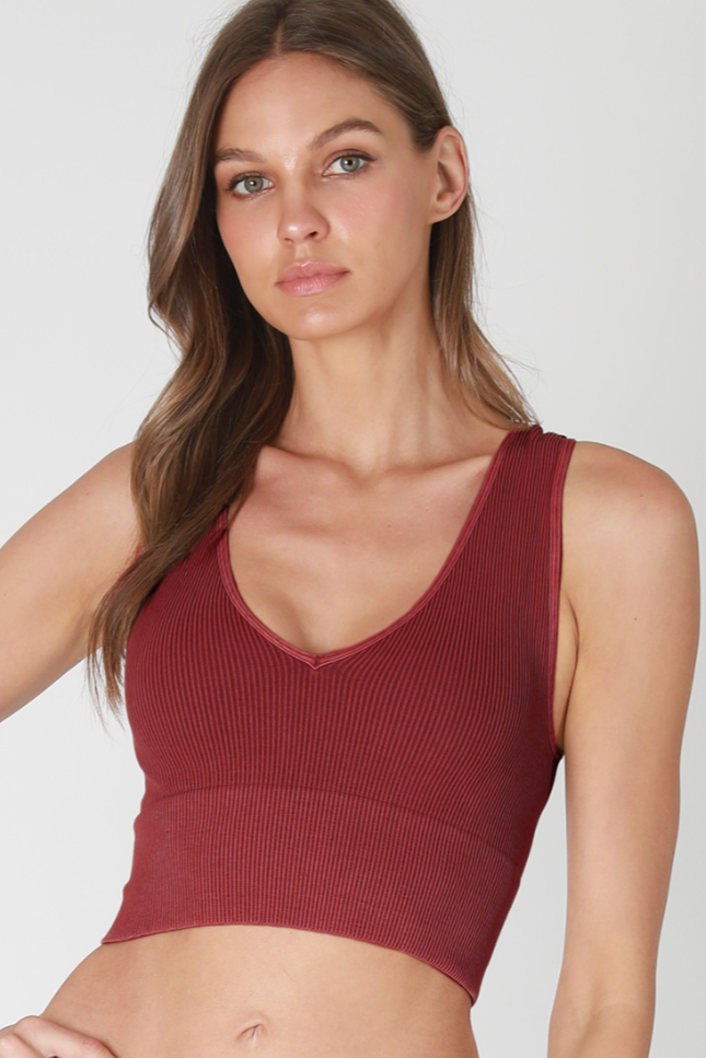 •RIBBED DEEP-V• vintage washed cropped tank top (USA)