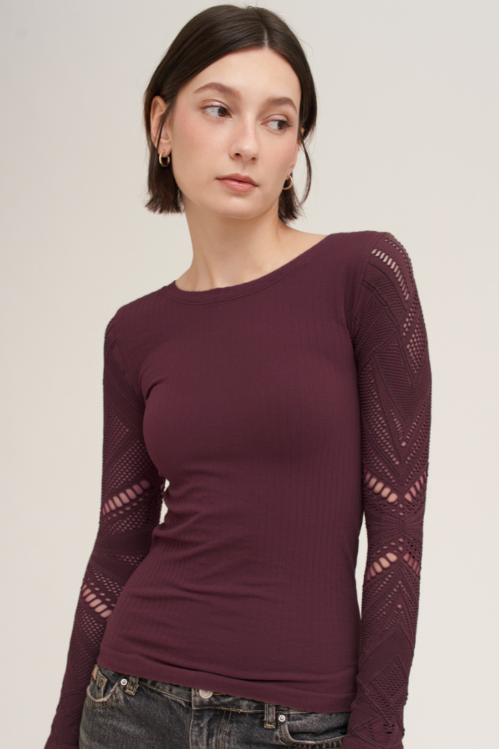 •WIDE RIBBED WEB KNIT• long sleeve top (USA)