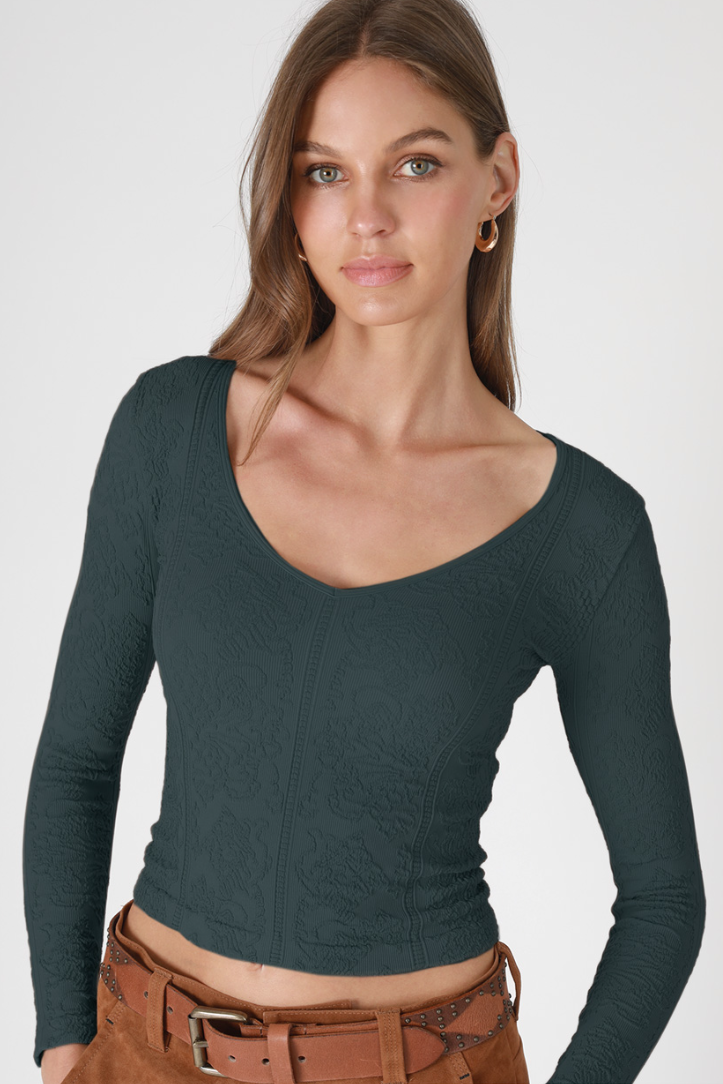 •LACE V-NECK• long sleeve top (USA)