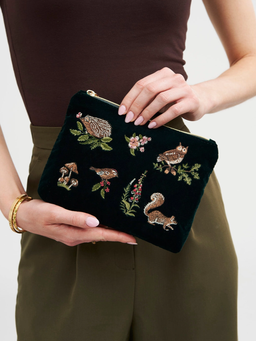 •MEADOW• medium embroidered velvet pouch