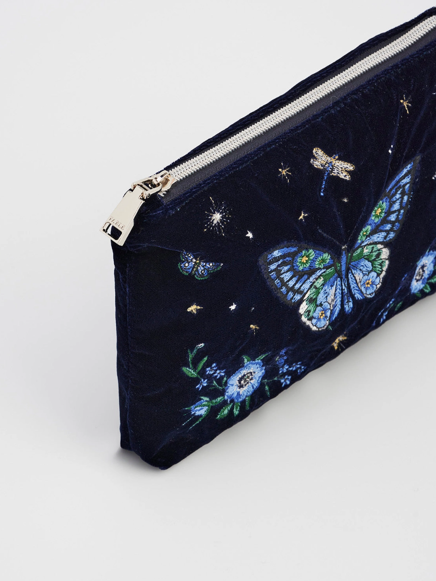 •BUTTERFLY• medium embroidered velvet pouch