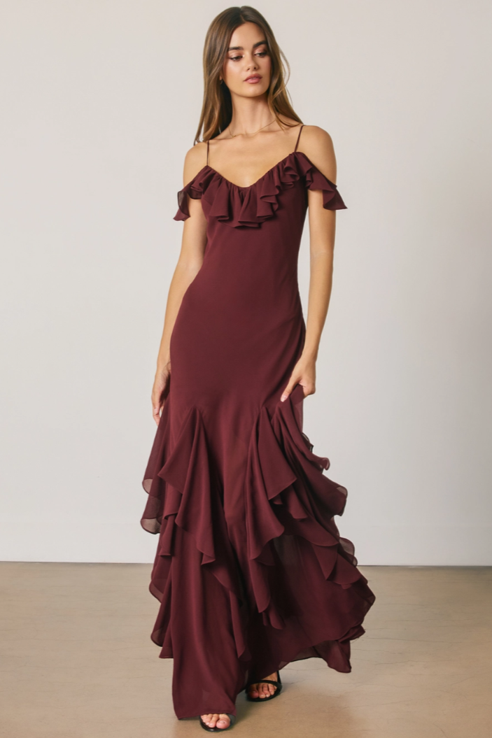 •SALMA• ruffled sunny shoulder maxi dress