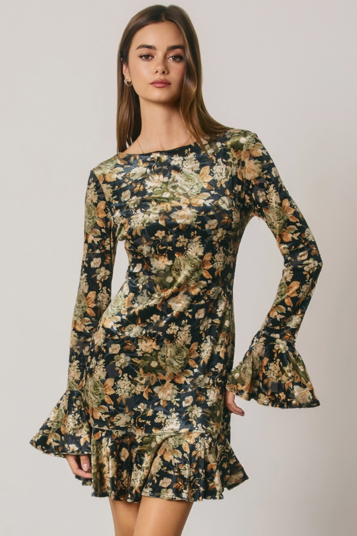 •TALIA• velvet bell sleeve mini dress