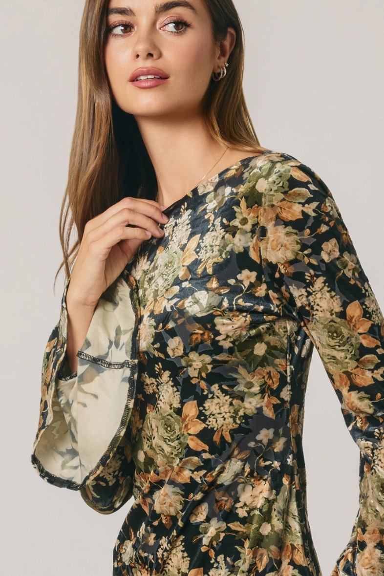 •TALIA• velvet bell sleeve mini dress