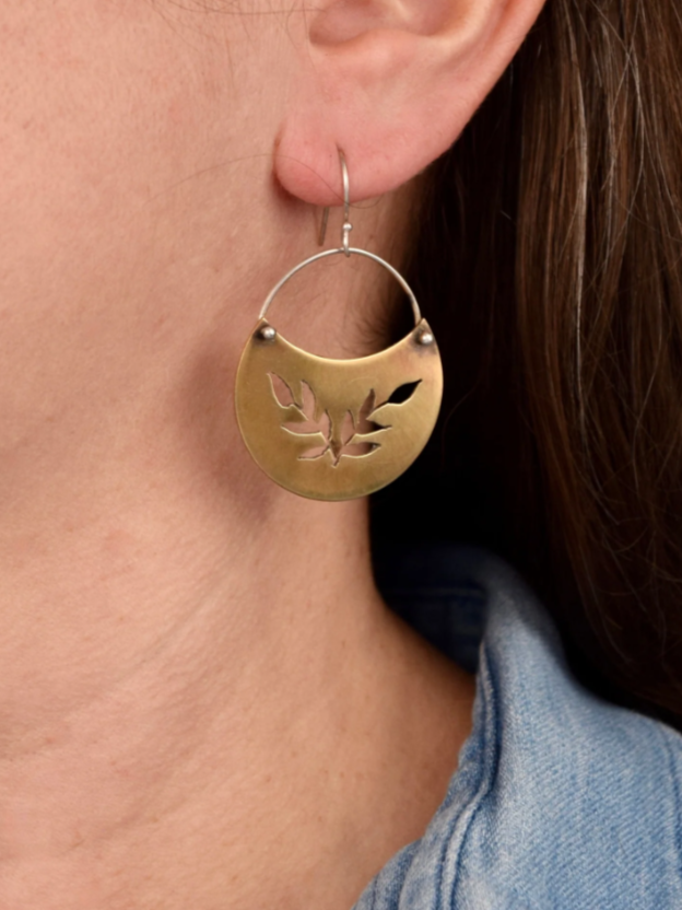 •SWEETGRASS CRESCENT• mixed metal dangle earrings