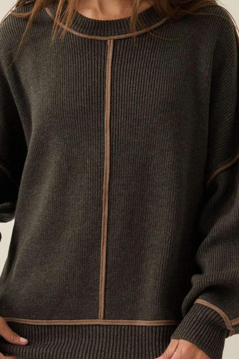 •JUNIPER - CHARCOAL• cotton blend exposed seam sweater