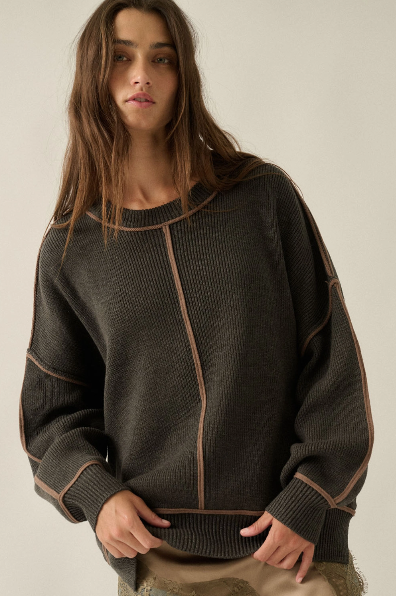 •JUNIPER - CHARCOAL• cotton blend exposed seam sweater