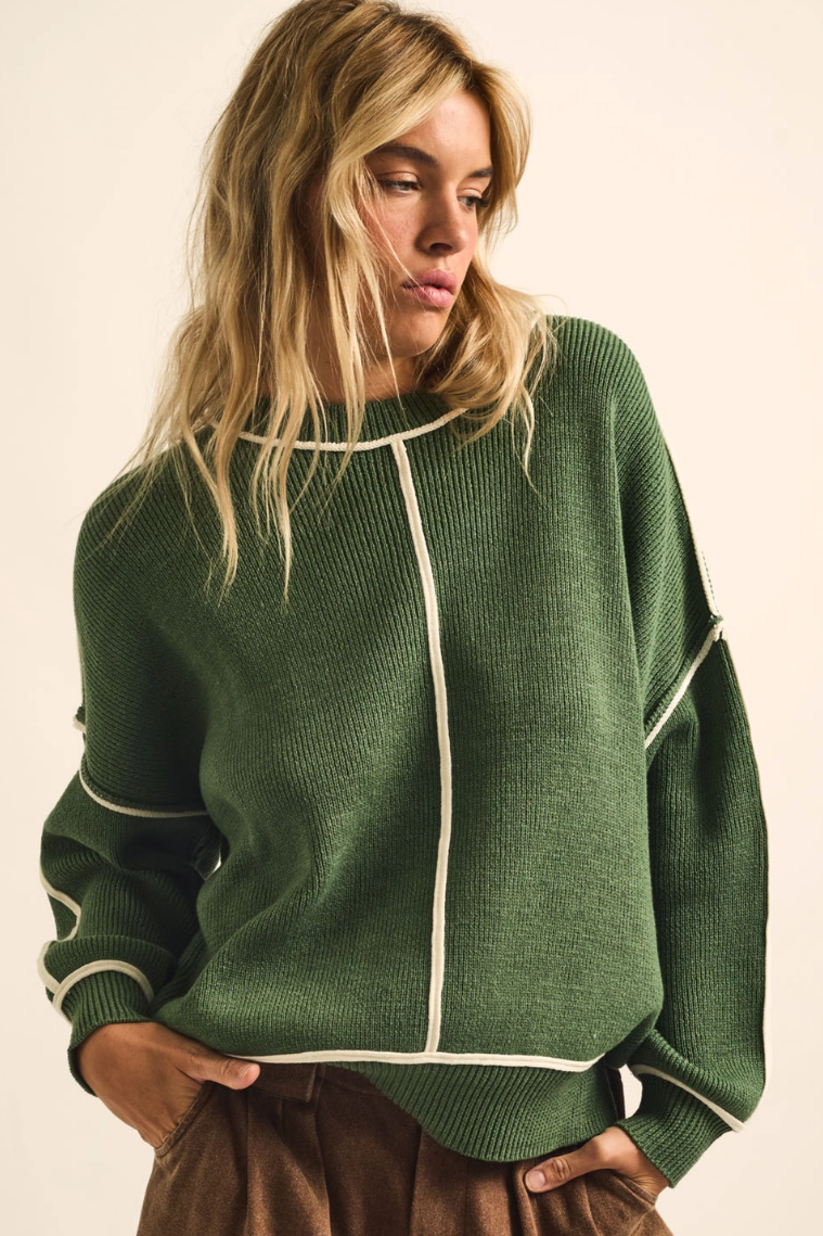 •JUNIPER - PINE• cotton blend exposed seam sweater