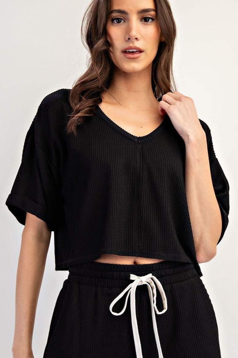 •HAILEY• textured knit V-neck cropped top