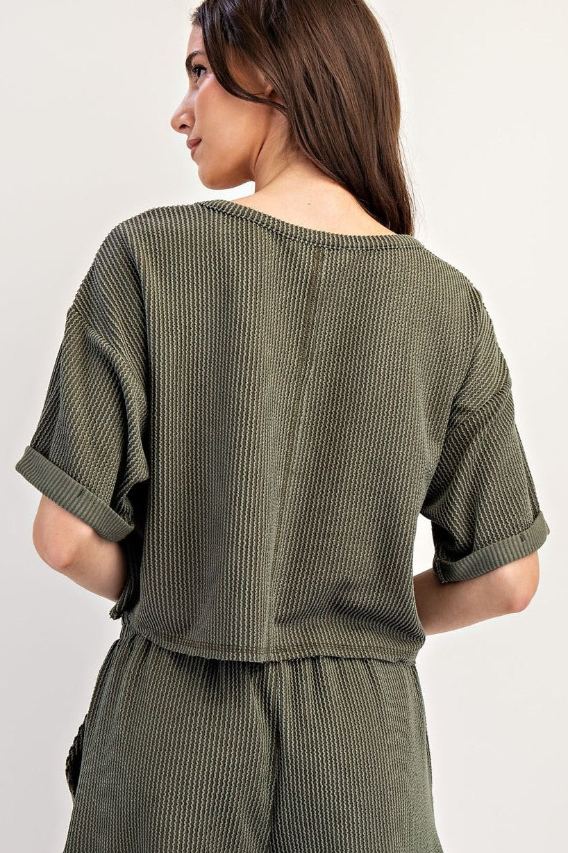 •HAILEY• textured knit V-neck cropped top