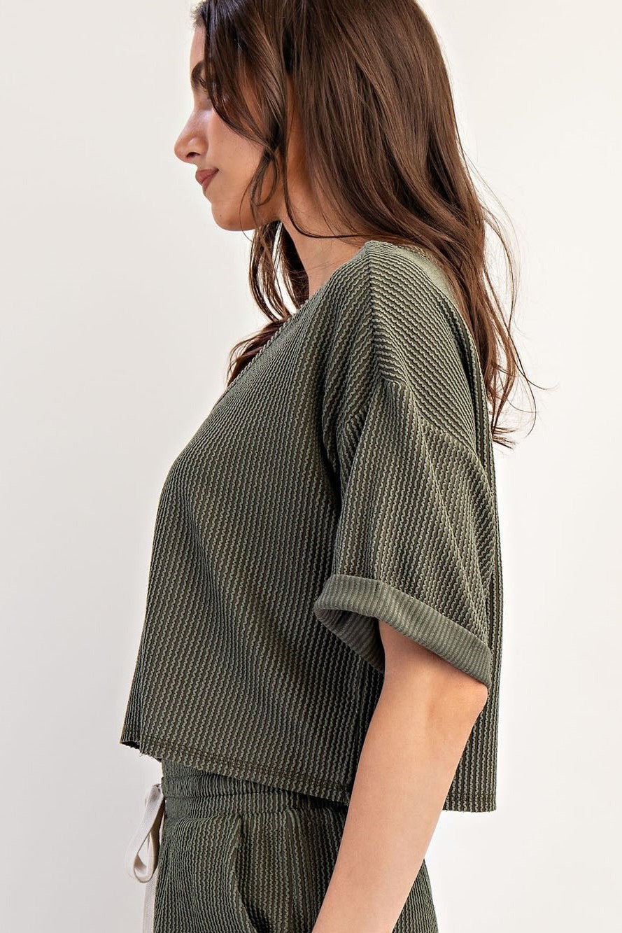 •HAILEY• textured knit V-neck cropped top
