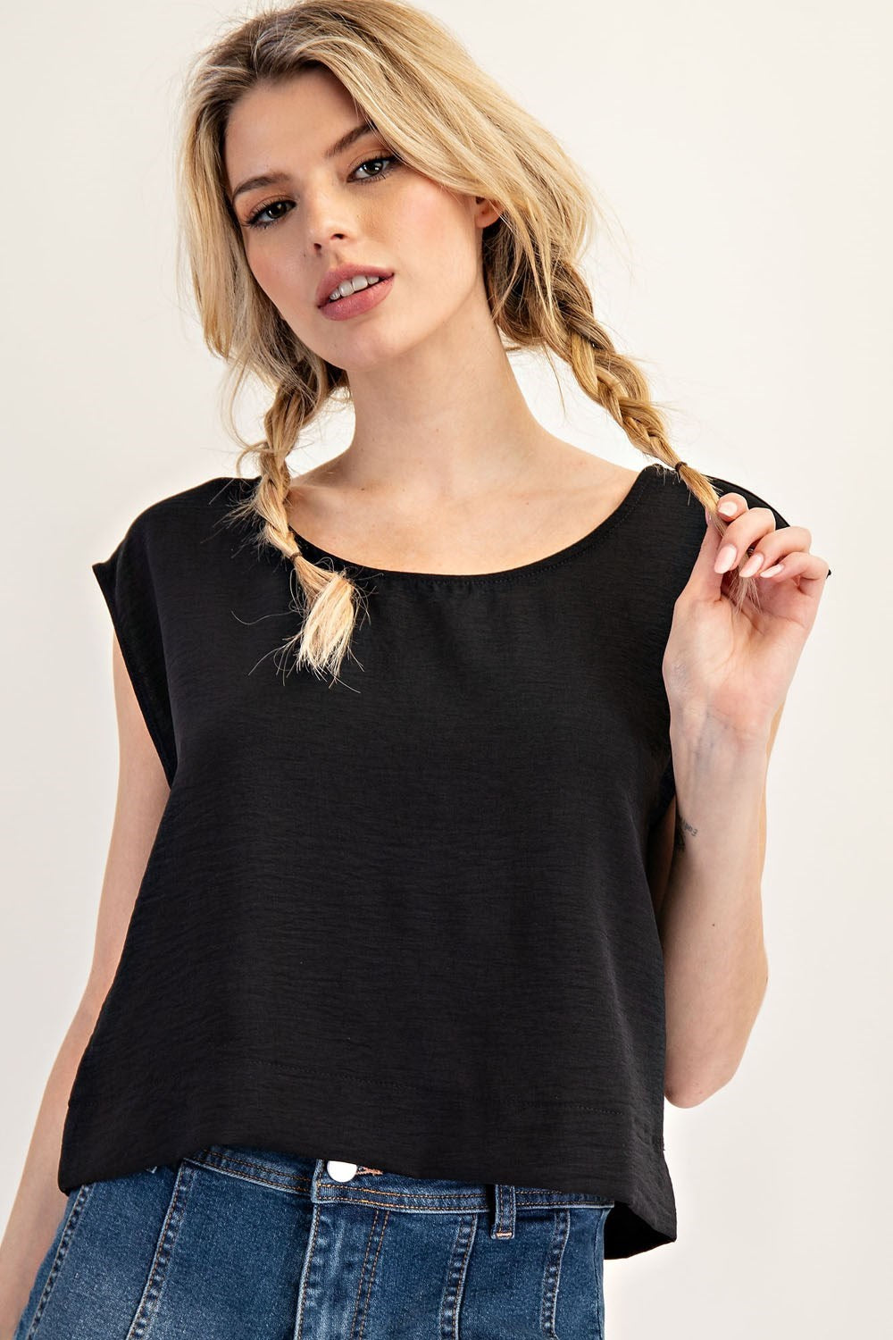 •VIV• crinkle woven cap sleeve top (USA)