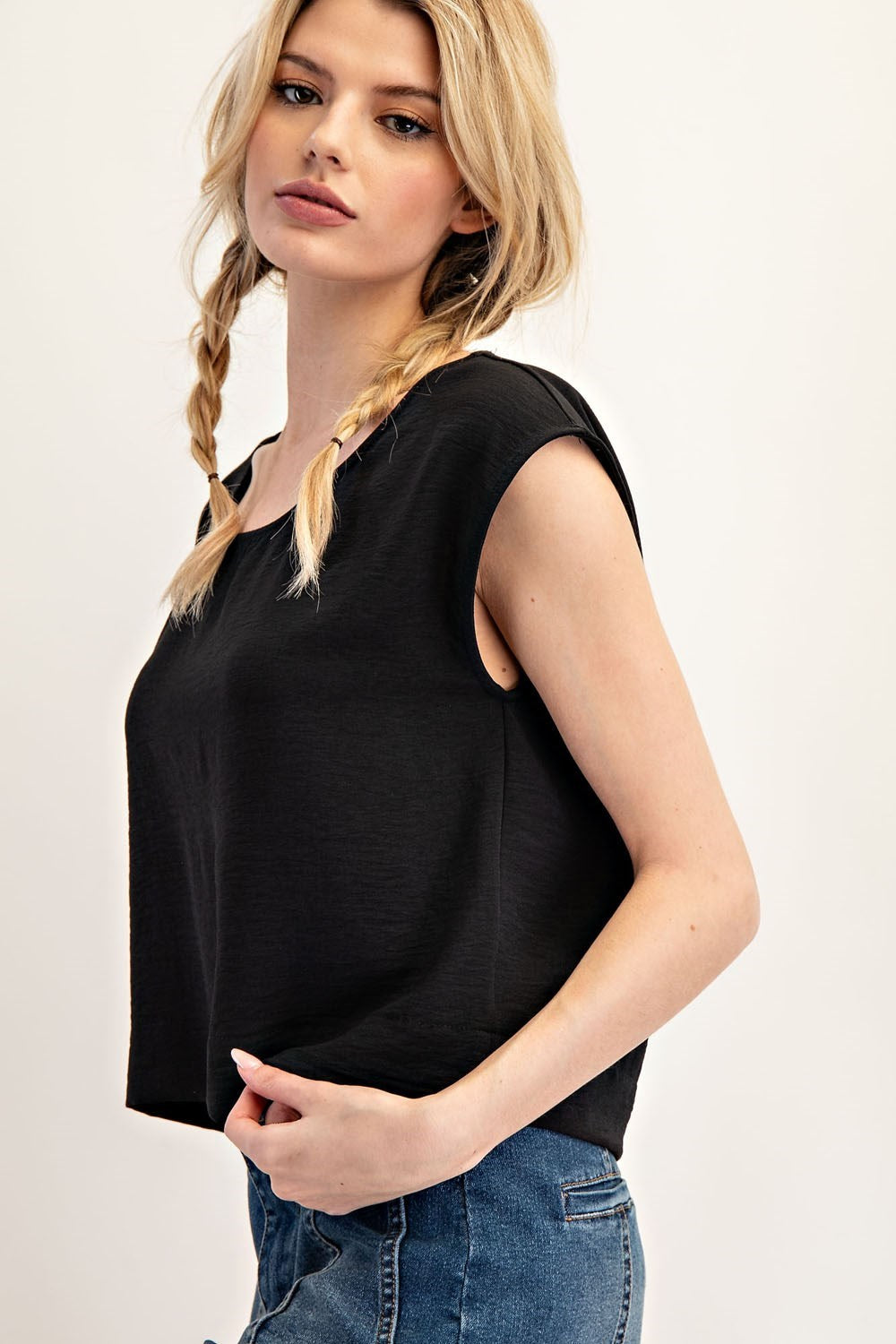 •VIV• crinkle woven cap sleeve top (USA)